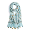 QIUTIMIY Scarf for Women Lightweight Soft Floral Leopard Printed Scarves Fall Winter Fashion Shawl Wrap with Fringe - color: Flower-blue Brown