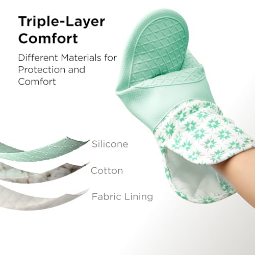 Kitchen Mama UltraShield Silicone Oven Mitts, Gem-Teal - color: Gem-teal
