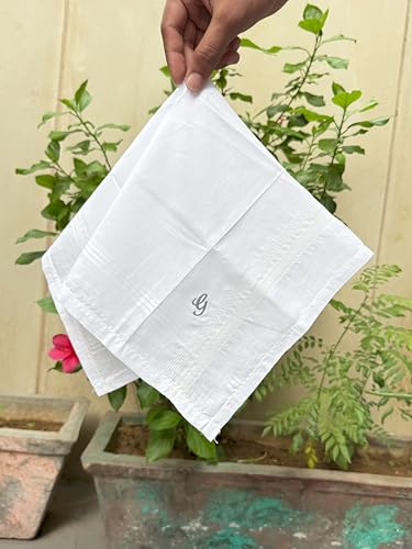 Monogrammed Handkerchiefs for Men 3-Pack Cotton, White Hankies - color: G