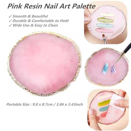 FULINJOY 5Pcs Nail Art Tools - Resin Nail Art Palette, 1 Polygel Brush Picker Brush, 3 Nail Art Painting Brushes, Nail Polish Mixing Palette Double-Ended Pen Nail Liner Brush Nail Drawing Brushes