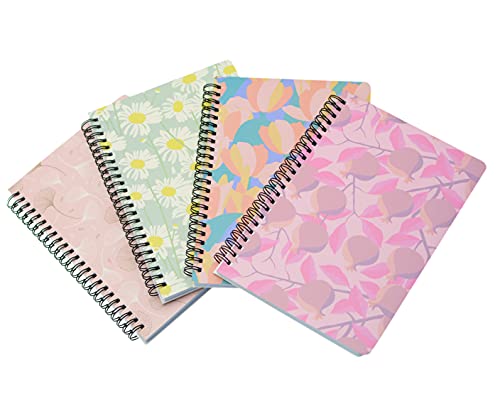 Yansanido Spiral Notebook, 4 Pcs A5 Thick Leaves Design Hardcover 8mm Ruled 4 Color 80 Sheets -160 Pages Journals for Study and Notes (Leaves) - style: Leaves
