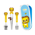 Lion Stainless Steel Chopsticks, Spoon, Fork and Case 4 Set, Chopsticks Training, Beginner, Brain Training, Right Handed (Lion, Hion), Made in Korea.