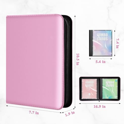 Jumbo Card Binder – WITHYU PU Leather Ringless Card Collection Binder with 60 Pockets, 5.4'' x 7.4''Card Holders Storage Album for Game Card (Pink) - color: Pink, size: 5.4x7.4
