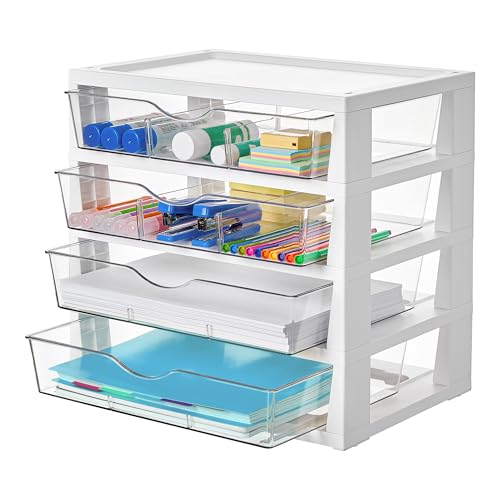 Vtopmart Clear Desktop Organizer, 4-Tier Drawer Storage with Dividers