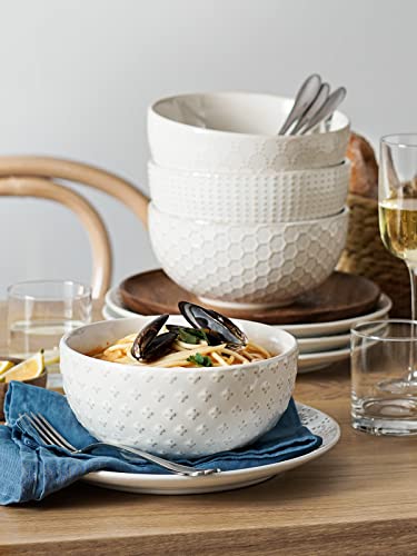 LE TAUCI Large Soup Bowl 42 OZ, Ceramic Kitchen Bowl Set for Soup, Pho, Chip, Pasta, Fruits, Salad, Noodle and Ramen- 7 Inch, Set of 4, Arctic white - size: 7 INCH