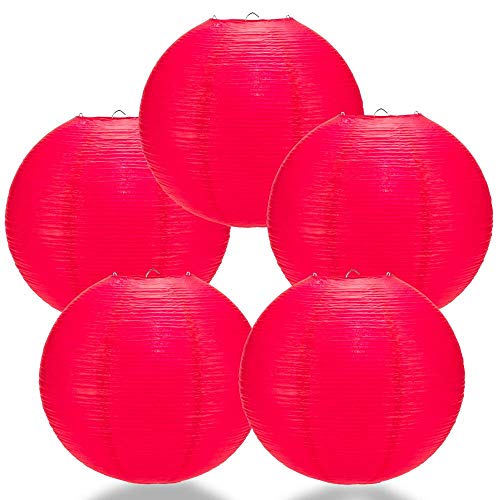PaperLanternStore.com (5-Pack) 12 Inch Red Fine Line Premium Even Ribbing Paper Lantern, Extra Sturdy - color: Red Fine Line (5-pack), size: 12 Inch