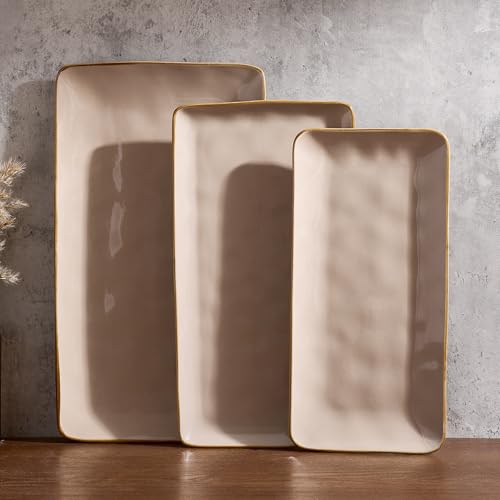 Famiware Serving Platters Set of 3 Sizes - Rectangular, Cinnamon Brown - color: Cinnamon Brown