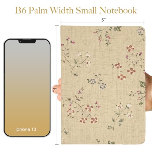 Floral Linen Journal, Similar Embroidered, Small Notebooks 5x7, Lay Flat Sketchbook, B6 Notebook, Hardcover, Lined & Unlined Notebook, Apricot - color: B6-Floral Apricot