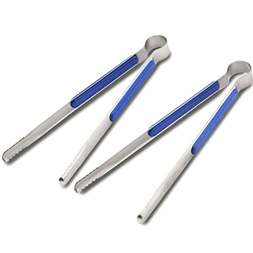 (Florian) Multi Proposal 10.04 Inch Tongs High strength stainless steel, Bounds Spring, Smooth Edge For food, BBQ, Bulgogi, Cooking, Outdoor, Korean Kitchen Gadget Tools, Utensils (Blue Large 2 Pcs)