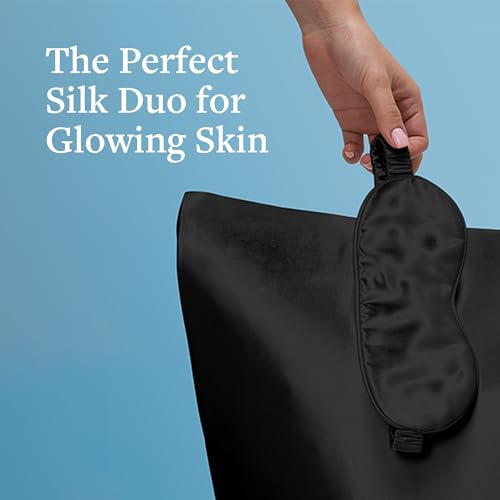 100% Silk Sleep Essentials Set in Black: Pillowcase and Eye Mask - color: Black