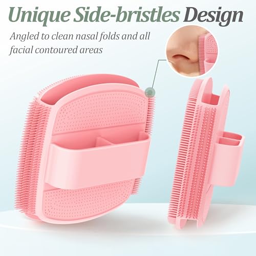 Upgrade Silicone Face Scrubber 2PCS, Soft Facial Cleansing Brush with Unique Side-Bristle Design, Manual Face Brush with Finger-Grip Handle for Gentle Exfoliating & Deep Cleansing(4 Mix Color) - color: 4 Mix Color