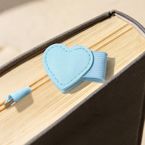 2Pcs Magnetic Leather Bookmarks with Pen Holder Gift Box, Heart-Shaped Magnetic Book Marks for Book Lover Readers Cute Leather Bookmark for Women Girls (Light Blue) - color: Light Blue
