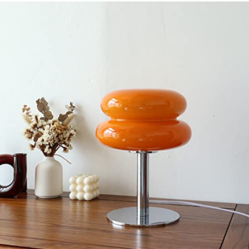 Zerodis Nordic Egg Tart Japanese Table Lamps, Energy Efficient Cute Glass Retro Cute Desk Lamp for Living Room Bedroom Decor (Orange)