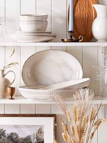 LE TAUCI Ceramic Serving Bowls Set of 2, Large Oval Serving Dishes for Entertaining, 13.5 & 14.6 Inch Salad Bowl for Kitchen Counter, Fruit Bowl, Pasta Bowls, Microwave and Dishwasher Safe - Birch - color: Birch, size: M+L