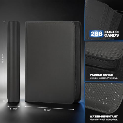 Toploader Binder 9 Pocket Holds 288 Toploaders, 204PCS Toploaders INCLUDED - color: Black 204 Toploaders
