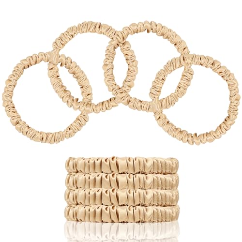 100% Mulberry Silk Hair Ties 4PCS, Silk Scrunchies for Women - color: 4Pcs(Champagne Gold*4)