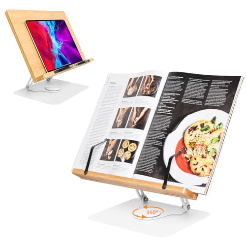 Wishacc 360 Degree Adjustable Book Stand, Reading Holder with Rotating Base (13.2 x 9.2 inches) - size: 13.2 x 9.2 inches