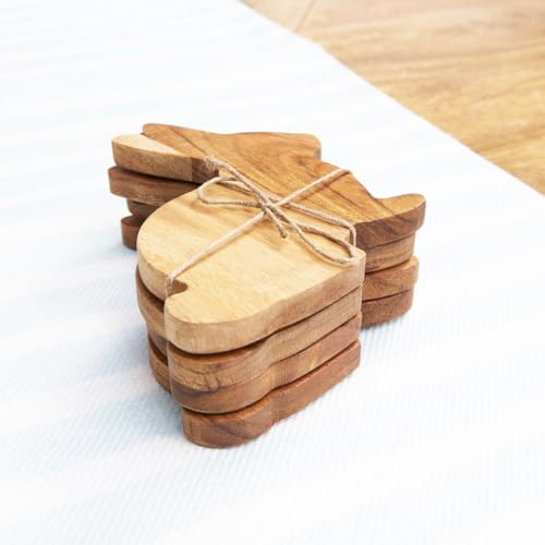 Easter Bunny Shaped Acacia Wood Premium Set of 4 Drink Coasters 4"