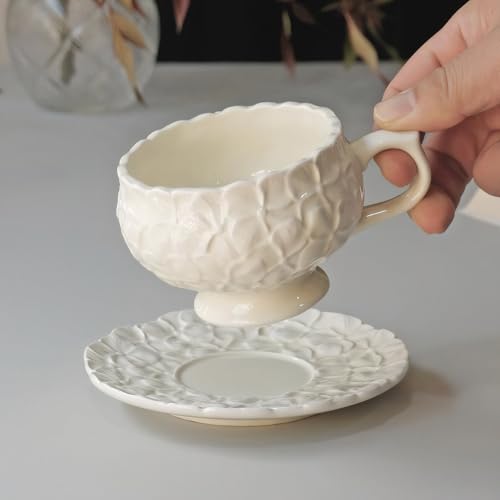 KAMMAK Tea Cups and Saucers Set of 2, 8.5 oz Porcelain Coffee Cups, 560N - size: 7KPSP560N