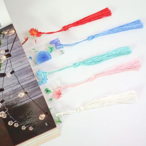 10 Sets Flower Acrylic Book Markers for Women Transparent Acrylic Bookmarks Cute Floral Bookmarks with Colorful Tassels for Women Teacher Kids Book Lovers, 10 Styles