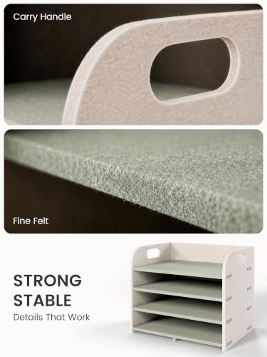 Fluxynara 4-Tier Felt File Organizer with Carry Handles, Sage Mist - color: Sage Mist