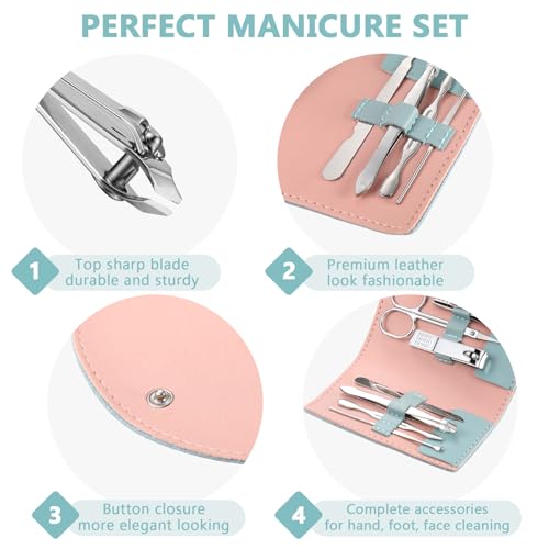 12 Set Mini Manicure Bulk, 7 in 1 Nail Clipper, Green - color: Green