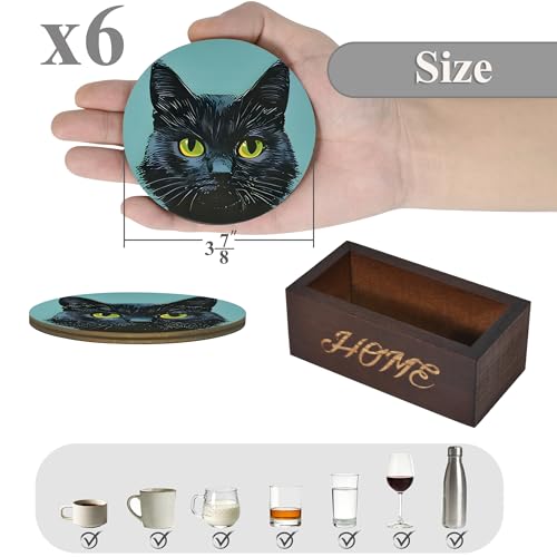 Bar Coaster Set, Drink Coaster for Home Decor, Wood Coffee Coasters 6Pack (Cat) - color: Cat
