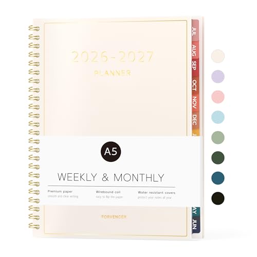 Forvencer Academic Planner 2026-2027, Weekly & Monthly Calendar Planner, A5 - color: Off-white, size: 6.3"x8.4" (Jul 2026 - Jun 2027)