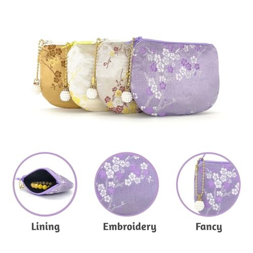 Handmade Women Coin Purse Brocade Rosary Bag Silk Jewelry Pouch Zipper Wallet - Blue Violet - color: Blue_Violet