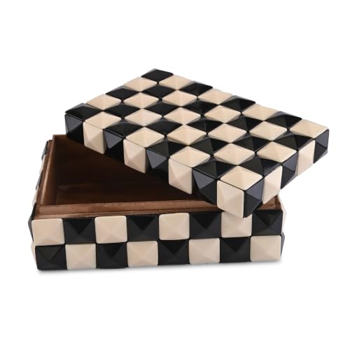 Perilla Home Decorative Storage Box – 8" x 5" x 3" – Black & White MDF with Madison Resin Finish – Large Wooden Keepsake Chest for Home Organization & Decor - color: Black and white