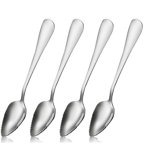 Grapefruit Spoon Serrated Edge Stainless Steel Grapefruit Utensil Tool Dessert Spoons for Citrus Dessert Kiwi Melon Lime Pitaya Apple Puree (4PCS)