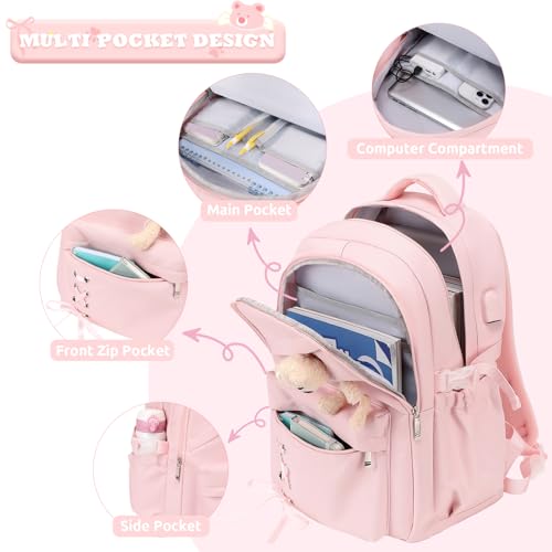 ACESAK 4PCS Backpack for Girls with Leakproof Bento Box (Pink) - color: Pink