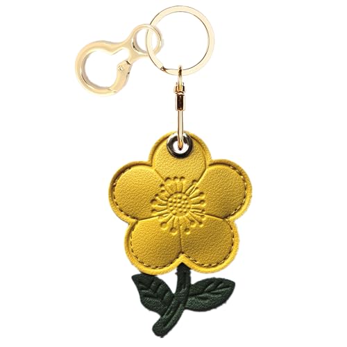 BORKUANA PU Leather Keychain Holder Protective Case Compatible with AirTag - color: Flower 3