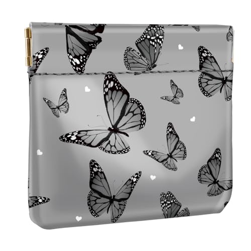 Squeeze Coin Purse Pouch Mini Coin Pocket Portable Change Wallet - color: Black Butterflies, size: Mini (3.54"x3.2")