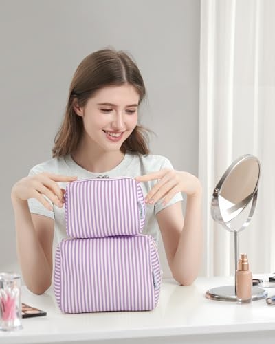 Narwey Makeup Bag Travel Toiletry Bag, Cosmetic Bag for Women Girls - color: A-Purple Stripe, style: Large