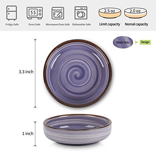 Selamica Ceramic 2.5 OZ Soy Sauce Dish Dipping Bowls Set of 6, 3.3 Inch Small Side Dish Pinch Bowls, Mini Bowls for Condiments, Ketchup, BBQ, Sushi, Gradient Color - color: Gradient Color, size: 3.3 Inch, Set of 6