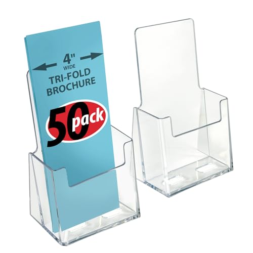 Azar Displays - 252012-50pk Clear Acrylic Trifold Literature Brochure Holder For Counter | Perfect For Pamphlets | Brochures | Menus | Promotions | Literature | Made In USA | - size: 50-Pack, style: No Business Card Pocket