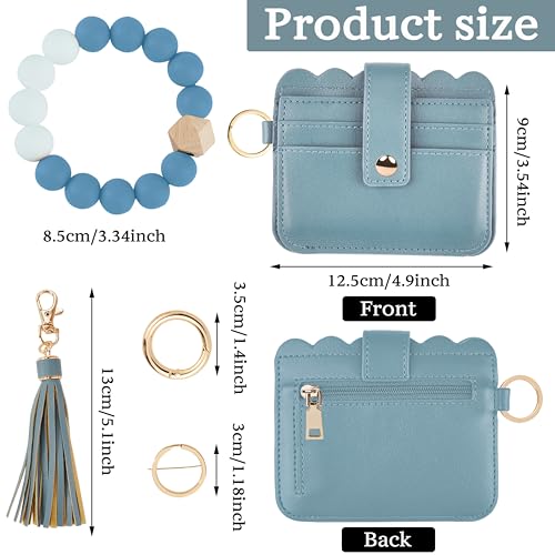 Wristlet Wallet for Women with Keychain – RFID Card Holder Small Wallet Wristlet with Key Ring - color: Denim blue, style: Classic