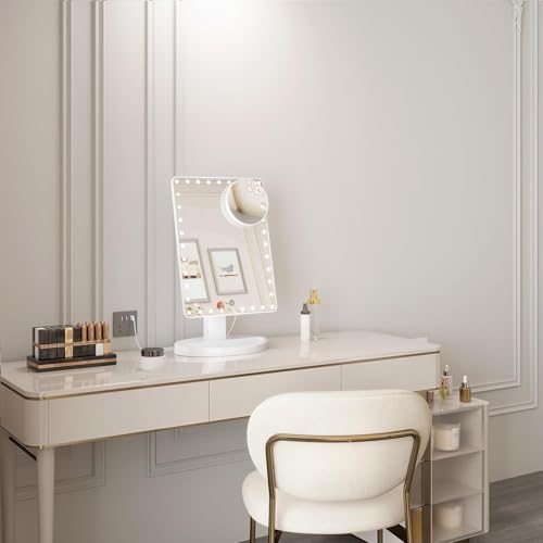 FUNTOUCH Large Lighted Makeup Mirror with Lights (White) - color: White D