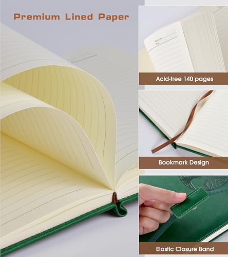 Biuwory A6 Leather Pocket Notebook, 140 Lined Pages Hardcover Small Journal - color: Green, size: Lined-140 Pages (3.7"×5.7")