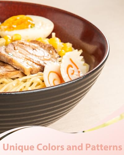 Large Japanese Ramen Bowl Set of 4, Material Safety Ceramic Ramen Bowls with Matching Chopsticks and Spoons, 8 Inch 40oz Pho Bowls Ramen Noodle Bowl for Asian Udon Soup Salad Cereal(Red) - color: Red-4 Bowl Set