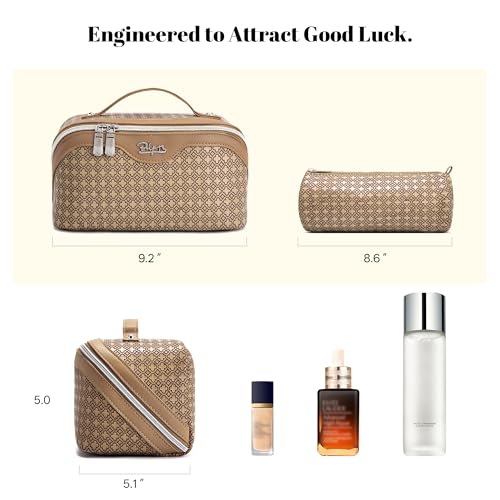BOYATU Travel Makeup Bag for Women: Four Leaf Clover 3 Pcs Set Cosmetic Bag - color: M-05Brown