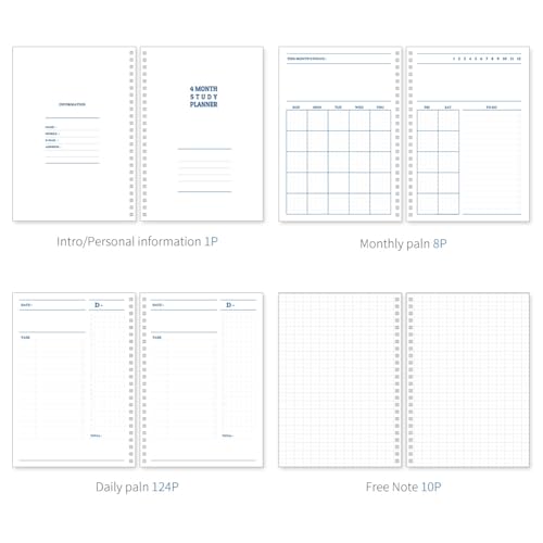 Monolike Checkers 4 Month Study Planner, Red Line - Academic Planner, Weekly & Monthly Planner, Study plan - color: Checkers - Red Line