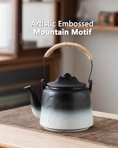ZENS Ceramic Teapot with Infuser, 33.8oz Japanese Teapot for Loose Leaf Tea - color: Black/White, size: 33.8oz Teapot