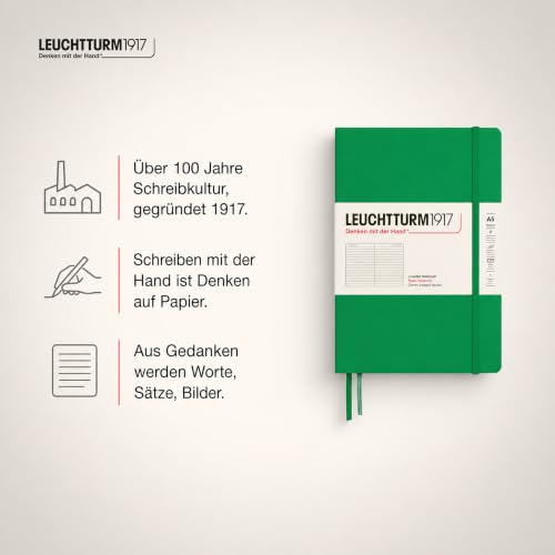 LEUCHTTURM1917 - Notebook Hardcover Medium A5-251 Numbered Pages for Writing and Journaling - Thinking Ahead (Ruled Paper, Spring Leaf) - color: Spring Leaf, style: Ruled
