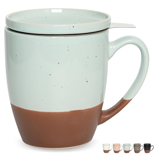 Bosmarlin Ceramic Tea Cup with Infuser and Lid, 16 Oz, Steeping Tea Mug with Strainer, Dishwasher and Microwave Safe (Mint Blue) - color: Mint Blue