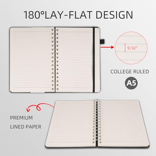 Spiral Notebooks Journal for Women Men 12 Pack Bulk Leather Hardcover with Pen Holder A5 160 Pages 100 GSM Thick Paper for Work School Lined Gray - color: Gray