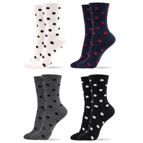 Womens Cotton Crew & Ankle Socks, Cute Floral Ruffle Colorful Tube Size 6-9 - color: Polka Dots C
