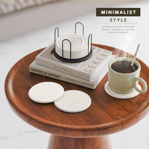 Lazebox Coasters Set of 8 for Drinks, 4 Inch Large Coasters for Coffee Table, Tabletop Protection for Hot & Cold Drinks, Versatile Coasters for Home Decor, Non-Slip & Easy to Clean, White - color: White