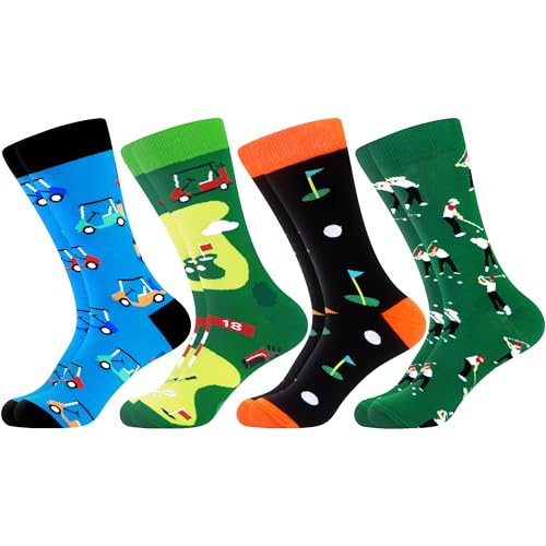 WeciBor Men's Combed Cotton Novelty Crew Socks Size 7-15 - color: Green/Black/Orange/Multicolor Golf-4m, size: 7-12